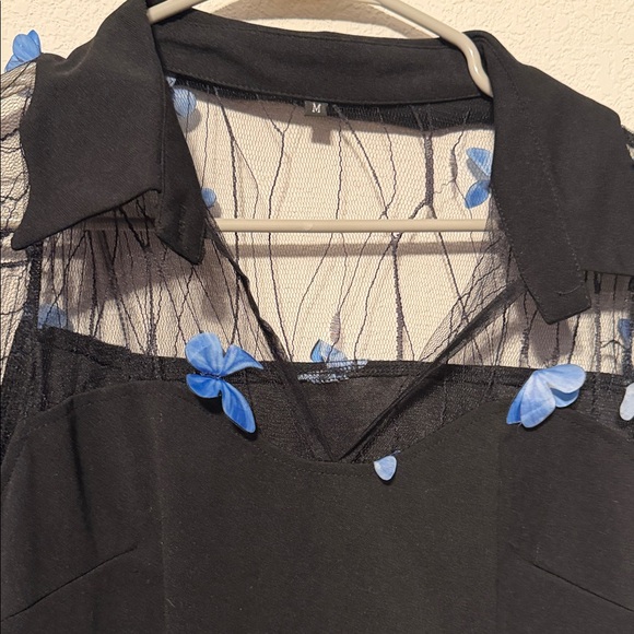 ROMWE Black Dress long sleeves with blue butterflies - Picture 6 of 8